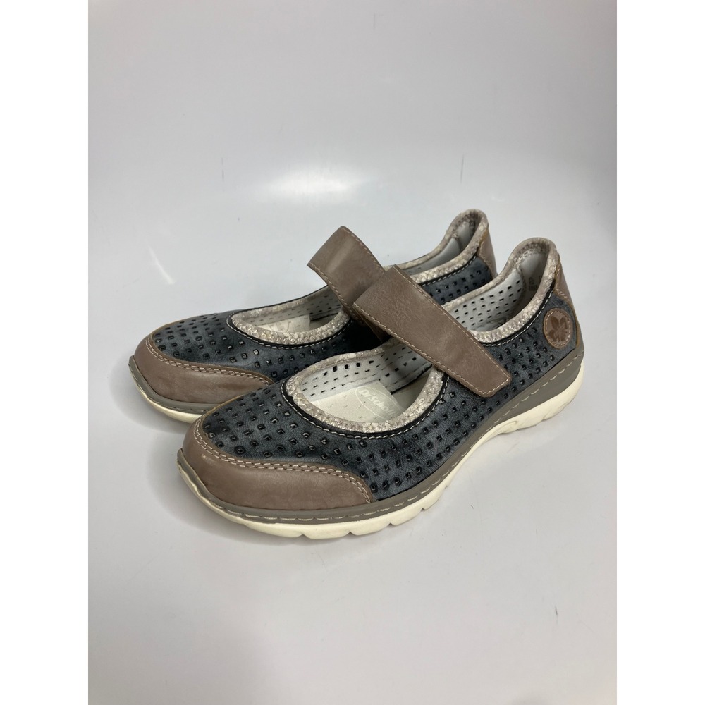 Rieker Mary Jane Shoes Womens 39 Grey Brown Good Perforated Leather 8736402002